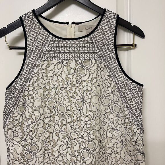 LOFT Women Floral Lace Shift Lined Sheath Sleeveless Mini Dress Size 4 - Picture 4 of 9